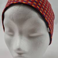 Mütze zum Wenden für 5-7 Jahre / Kopfumfang 50 cm, rot / orange /lila kariert und grau mit weißen Herzen Bild 2