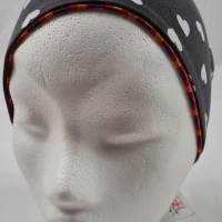 Mütze zum Wenden für 5-7 Jahre / Kopfumfang 50 cm, rot / orange /lila kariert und grau mit weißen Herzen Bild 4