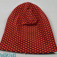Mütze zum Wenden für 5-7 Jahre / Kopfumfang 50 cm, rot / orange /lila kariert und grau mit weißen Herzen Bild 6