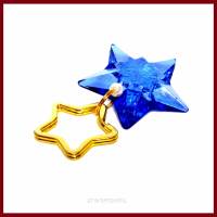 ✫Schlüsselring in Sternform aus Messing mit blauem XL Stern-Anhänger aus Acryl und weißer Perle ✫ Bild 1