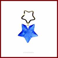✫Schlüsselring in Sternform aus Messing mit blauem XL Stern-Anhänger aus Acryl und weißer Perle ✫ Bild 2