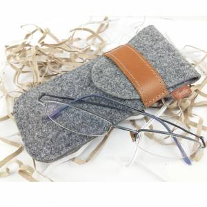 Brillenetui Tasche Hülle Schutzhülle für Brille Brillentasche Einstecketui aus Filz mit Echtleder-Applikation / Geschenk Bild 3