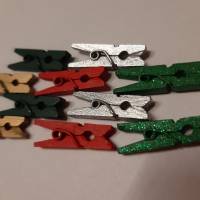10 Mini Klammern in Weihnachtsfarben Bild 1