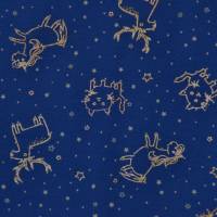 Jersey nachtblau mit Sternen und Tieren Foliendruck kupfer 50 x 150 cm Nähen Bild 1