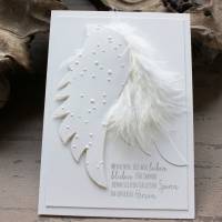 Trauerkarte, Kondolenzkarte, Beileidskarte mit Engelflügel, weiß Bild 1