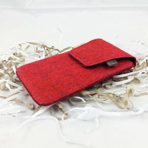 5.0 - 6.4" Vertikal Bauchtasche Gürteltasche Tasche Schutzhülle Hülle aus Filz für Smartphone, Rot Bild 3