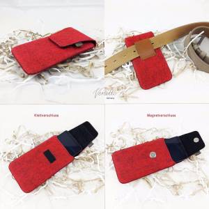 5.0 - 6.4" Vertikal Bauchtasche Gürteltasche Tasche Schutzhülle Hülle aus Filz für Smartphone, Rot Bild 4