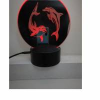 Lasergravur auf Spiegel, Motiv: Delphine, beleuchtet Bild 3