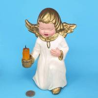 Kniender weißer Keramik Kerzen Engel mit Gold Bild 1