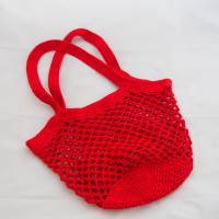 Häkeltasche Einkaufstasche Einkaufsnetz in rot aus hochwertiger Baumwolle mit Schulterriemen gehäkelt Bild 1