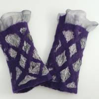 Armstulpen lila aus Wolle und Seide, Größe S, Pulswärmer für den Winter, Manschetten zum Aufpeppen der Kleidung, Stulpen Bild 2