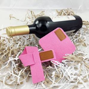 Weinmanschette Tropfenfänger Weinkragen als Tropfstopper mit Untersetzer aus Filz mit Leder Applikationen / Geschenk für Bild 7