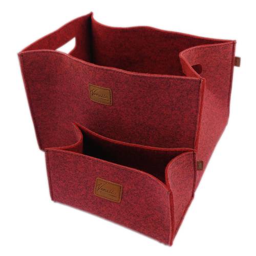 2-er Set Box Filzbox für Wohnregal Kellerregal rot