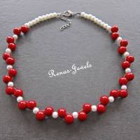 Collier rot weiß Perlenkette Perlen Kette kurz Bild 2