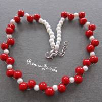 Collier rot weiß Perlenkette Perlen Kette kurz Bild 3