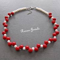Collier rot weiß Perlenkette Perlen Kette kurz Bild 4