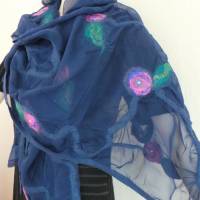 eleganter Damen Schal gefilzt Wolle und Seide, Filzschal dunkelblau mit dezenten Strasssteine, Tuch, Halstuch für Frauen Bild 2