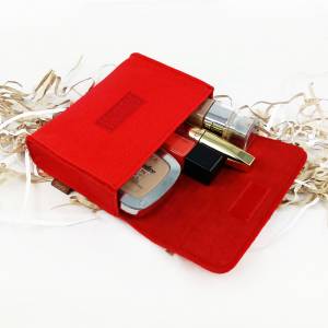 Kosmetiktasche Kulturbeutel Kulturtasche Täschchen Mini Hülle Tasche aus Filz für Zubehör und Accessoires, Rot Bild 5