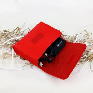 Kosmetiktasche Kulturbeutel Kulturtasche Täschchen Mini Hülle Tasche aus Filz für Zubehör und Accessoires, Rot Bild 7
