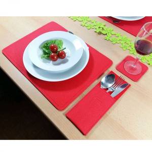 4-er Platzset Tischset Tischdekoration Platzmatten Tischmatten Tischschoner Untersetzer aus Filz, Rot Bild 2