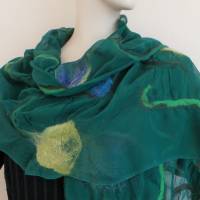 eleganter dunkelgrüner Damen Schal, gefilzt Wolle und Chiffon Seide, Filzschal, Tuch, Halstuch für Frauen Bild 3