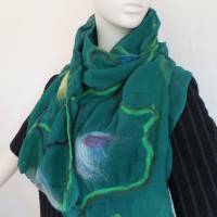 eleganter dunkelgrüner Damen Schal, gefilzt Wolle und Chiffon Seide, Filzschal, Tuch, Halstuch für Frauen Bild 5