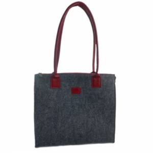 Filztasche mit Lederhenkel Shopper Damentasche Handtasche Einkaufstasche Shopping bag für Damen grau rot Bild 1