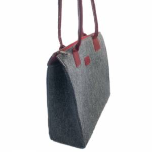 Filztasche mit Lederhenkel Shopper Damentasche Handtasche Einkaufstasche Shopping bag für Damen grau rot Bild 7