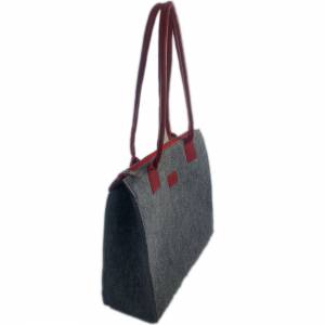 Filztasche mit Lederhenkel Shopper Damentasche Handtasche Einkaufstasche Shopping bag für Damen grau rot Bild 8