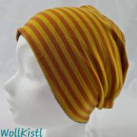 Mütze zum Wenden für 7-12 Jahre / Kopfumfang 52 cm, grau mit coolen Oldtimern und orange / gelb gestreift Bild 2