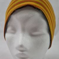 Mütze zum Wenden für 7-12 Jahre / Kopfumfang 52 cm, grau mit coolen Oldtimern und orange / gelb gestreift Bild 5