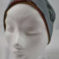 Mütze zum Wenden für 7-12 Jahre / Kopfumfang 52 cm, grau mit coolen Oldtimern und orange / gelb gestreift Bild 6