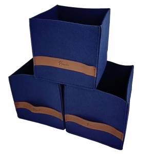 3-er Set Box Filzbox Aufbewahrungskiste Aufbewahrungsbox Kiste für Allelei auch für IKEA Regale blau dunkel Bild 1