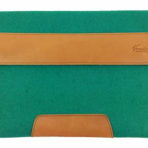 13.3" für MacBook, Surface Hülle Tasche Filztasche Schutzhülle aus Filz und Leder Ledertasche Etui Sleeve Case Grün Bild 1