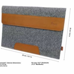 13.3" für MacBook, Surface Hülle Tasche Filztasche Schutzhülle aus Filz und Leder Ledertasche Etui Sleeve Case Grün Bild 2