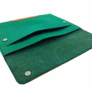 13.3" für MacBook, Surface Hülle Tasche Filztasche Schutzhülle aus Filz und Leder Ledertasche Etui Sleeve Case Grün Bild 3