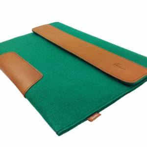 13.3" für MacBook, Surface Hülle Tasche Filztasche Schutzhülle aus Filz und Leder Ledertasche Etui Sleeve Case Grün Bild 5