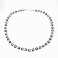 Unikat! echte Perlenkette in schillerndem Grau mit Bergkristall Rondellen und Sterlingsilber Verschluss Bild 2