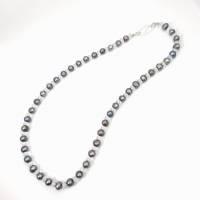 Unikat! echte Perlenkette in schillerndem Grau mit Bergkristall Rondellen und Sterlingsilber Verschluss Bild 3