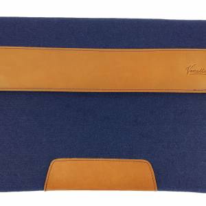 17,3 Zoll Hülle Tasche Laptop Notebook Filz Leder Sleeve Filztasche Ledertasche blau Bild 1