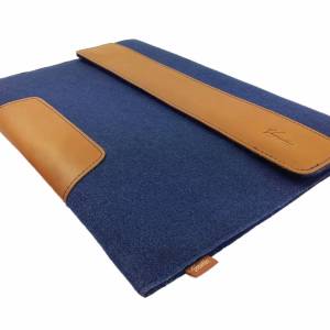 17,3 Zoll Hülle Tasche Laptop Notebook Filz Leder Sleeve Filztasche Ledertasche blau Bild 3