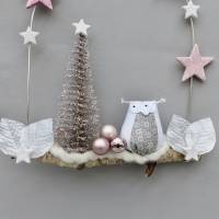 Türkranz* mit Eule und Tanne auf Ast, rosa-weiß Weihnachts-Fensterdeko für den Advent Bild 6