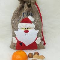 Geschenkesäckchen Jute "Nikolaus & Weihnachtsmann" weiß Bild 1