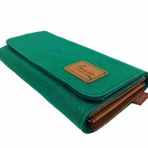 Frauen Portemonnaie Geldbörse Geldbeutel Brieftasche Damengeldbörse aus Filz Grün dunkel Bild 5