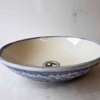 Kleines Waschbecken mit Relief Dekoration außen weiß/creme/blau    Ø 33,5 cm Höhe 9 cm Bild 4