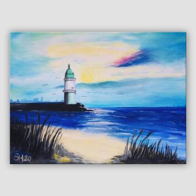 Leuchtturm handgemalt, 30x40cm