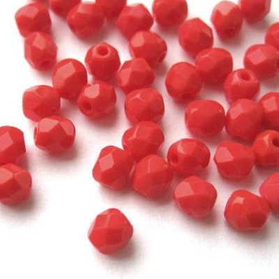 50 Opaque Light Red böhmische Perlen 4mm, tschechische feuerpolierte facettierte Glasperlen DIY Glasschliff