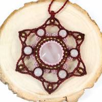 Makramee-Mandala-Halskette mit Rosenquarz und Messing Bild 7