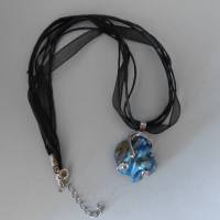 Halskette mit Perlmuttanhänger, blau silber, 40 + 4 cm Verlängerung, Kette mit Anhänger, Karabiner, Schmuck, Muschel Bild 2