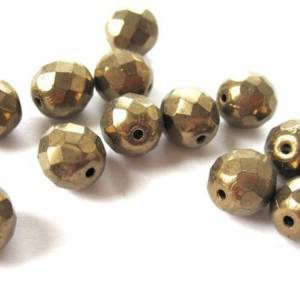 5 Bronze böhmische Perlen 12mm, tschechische feuerpolierte facettierte Glasperlen DIY Glasschliff Bild 1